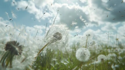 Aufkleber - A dandelion blowing in the wind on a sunny day. Suitable for various nature-themed projects