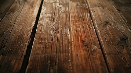 Poster - Close-up of water droplets on wooden floor, suitable for backgrounds
