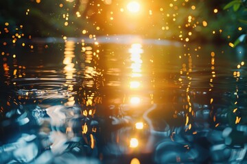 Poster - Sun reflecting on calm water, ideal for nature backgrounds