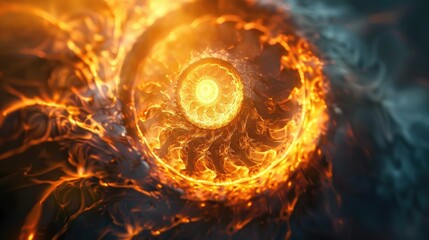 Poster - A spiral of fire with a circular object in the middle. Ideal for science fiction or abstract concepts