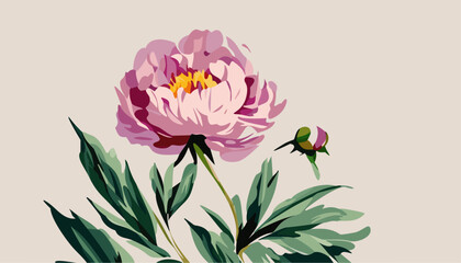 Wall Mural - Peony flower hand draw in the light background