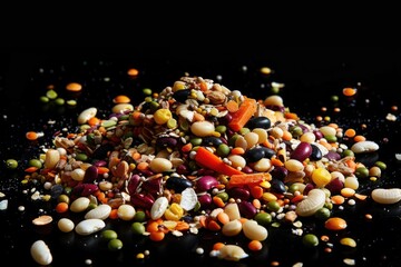 Poster - Various food items on a dark background, suitable for culinary concepts