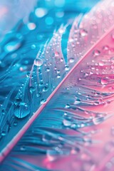Poster - Close-up view of water droplets on a feather. Suitable for nature and beauty concepts