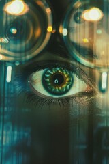 Aufkleber - Close-up shot of a person's eye with glasses, suitable for medical or vision-related concepts