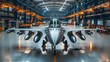Precision and Symmetry: Jet Maintenance in a Hushed Hangar. Concept Aircraft maintenance, Precision work, Symmetrical arrangements, Quiet environment, Aviation industry