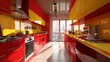 Modern contemporary red and yellow kitchen room interior