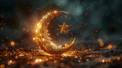 Wall Mural - The symbol of the holy holiday of Eid al-Adha. A crescent moon and a star. The halal symbol