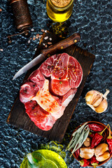 Canvas Print - raw meat on board, meat with spice