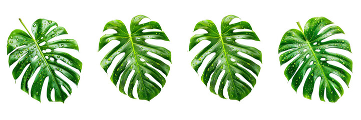 Wall Mural - Set of a plan growing from soil on a transparent background - Set of a knolling of monstera leaf, isolated on a transparent background