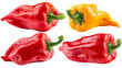 sellection of red and yellow bell peppers isolated against transparent background