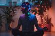 Person meditating with a light string headpiece