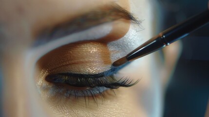 Poster - Close up of a person's eye being painted with a brush. Suitable for beauty or makeup concepts