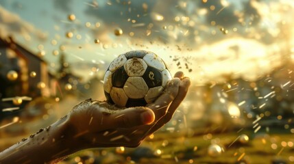 Wall Mural - Soccer ball in the hands of a football player during the match