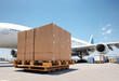 Loading cargo on plane in airport