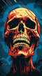 Cartoon Skull Illustration.  Grunge Horror Art with Skeleton.  Demonic Design