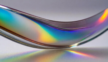 Wall Mural - macro shot of curved glass on a white background, with iridescent colors in a gradient effect from light reflection and refraction