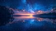 Stunning starlit night sky beautifully mirrored in tranquil lake waters
