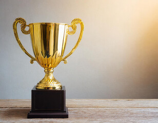 Winner golden trophy cup, cut out white background; place for text