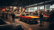a car show in the building with the lots of sports cars standing here and also people -