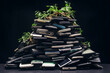 Generative AI illustration of pile of smartphones with a plant sprouting at the top depicting the potential for rebirth and recycling in technology