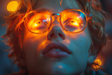 Poster - Someone lost in thought, with a gleaming lightbulb hovering above them, signaling a spark of ingenuity. Concept of creativity and invention. Generative Ai.