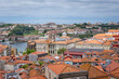 Aerial view with Bolsa Palace in Porto city, Portugal. Vila Nova de Gaia city on background