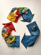 Recycle symbol made of colorful clothing items Generative AI image