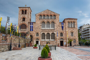 Wall Mural - Front facade of Church of Saint Demetrius - Hagios Demetrios in Thessaloniki city, Greece