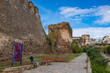 Walls of Thessaloniki, remains of Byzantine walls surrounding city of Thessaloniki during the Middle Ages, Greece. Trigoniou tower on background