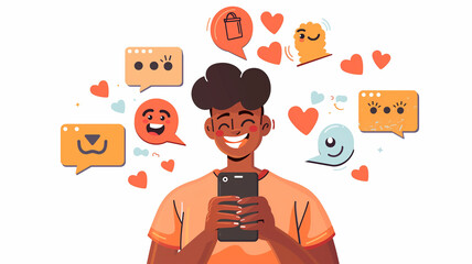 man holding smartphone to play entertainment of social media. The concept of living on playing social media. Abstract vector illustration.