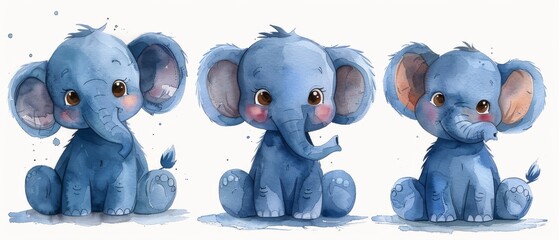 Wall Mural - Embrace the cuteness of the baby elephants with this watercolor illustration, a great clipart for cards and print.