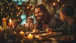 Modern Jesus Dining with Children in Christmas Setting