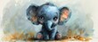 Children's clipart with cartoon character of a baby elephant, watercolor illustration.