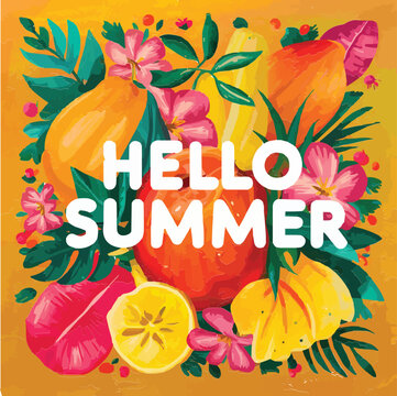 Hello summer colorful vector art illustration with different customized vector illustration art