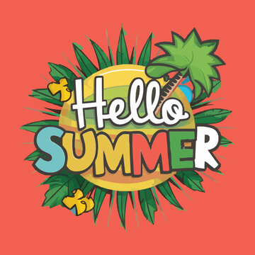 Hello summer colorful vector art illustration with different customized vector illustration art