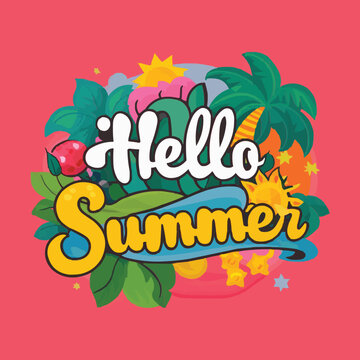 Hello summer colorful vector art illustration with different customized vector illustration art