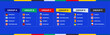 Football tournament 2024 final stage participants flags sorted by group on blue background.