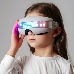 A young girl wearing a pair of virtual reality goggles. ai generative