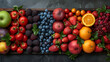 Fresh Fruits and Vegetables ,
A variety of fruits are arranged in a circle
