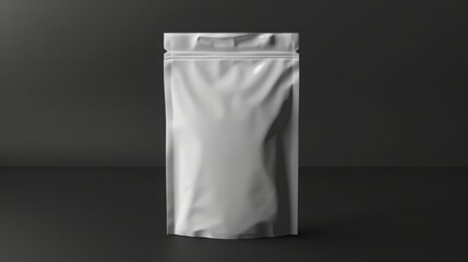 white packaging bag mockup header seal for product placement, dark background, 16:9