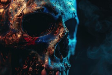 Poster - Close up of a skull emitting smoke, suitable for horror themes