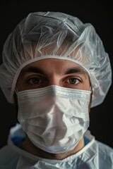 Poster - Close up of a person wearing a face mask, suitable for health and safety concepts