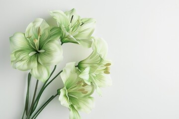 Poster - A bunch of green flowers on a white surface. Perfect for floral backgrounds