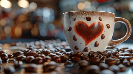 Leinwandbilder - A coffee cup with a heart painted on it, perfect for romantic occasions