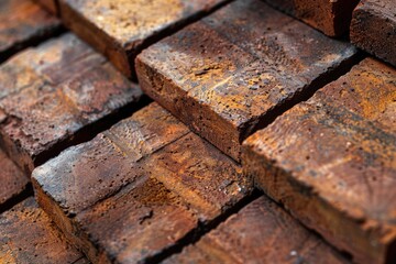 Poster - A pile of bricks stacked on top of each other. Suitable for construction and building concepts