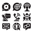 chat icon set silhouettes and outline, Retro Styled Chat Icons, chat icon set PNG, Vintage Chat Silhouettes, Classic Black and White chat Icons, Vintage Messaging Icons, Retro chat Icon Collection