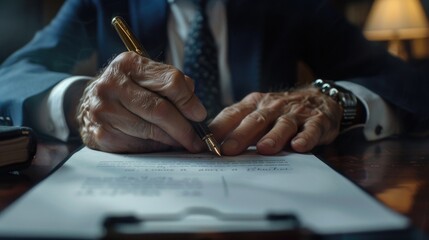 Poster - Close up of a person writing on a piece of paper, suitable for educational or office concepts