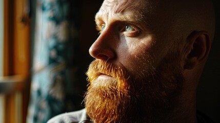 Poster - A detailed image of a man with a beard. Suitable for various projects
