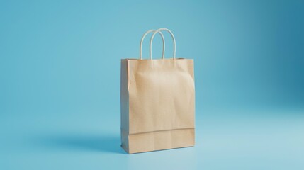Poster - A simple brown paper bag placed on a blue surface. Perfect for showcasing eco-friendly packaging options