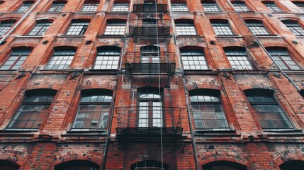 Poster - A tall red brick building with many windows. Suitable for architectural and urban concepts